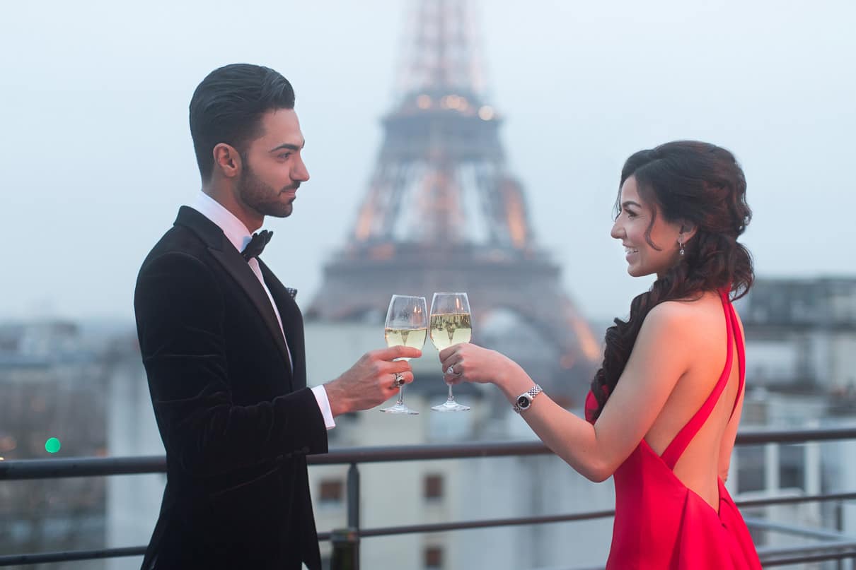 Shangri-La Luxury Paris proposal on an exclusive rooftop with ha