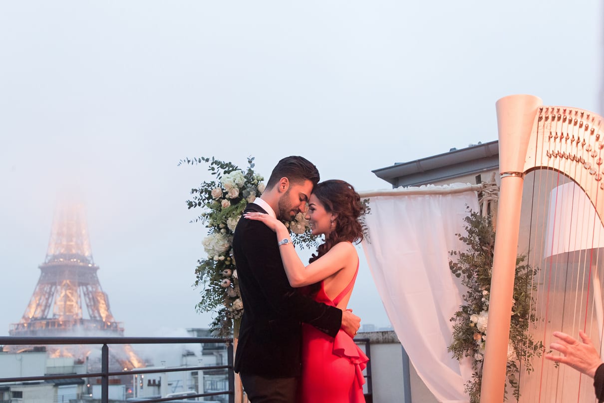 Shangri-La Luxury Paris proposal on an exclusive rooftop with ha