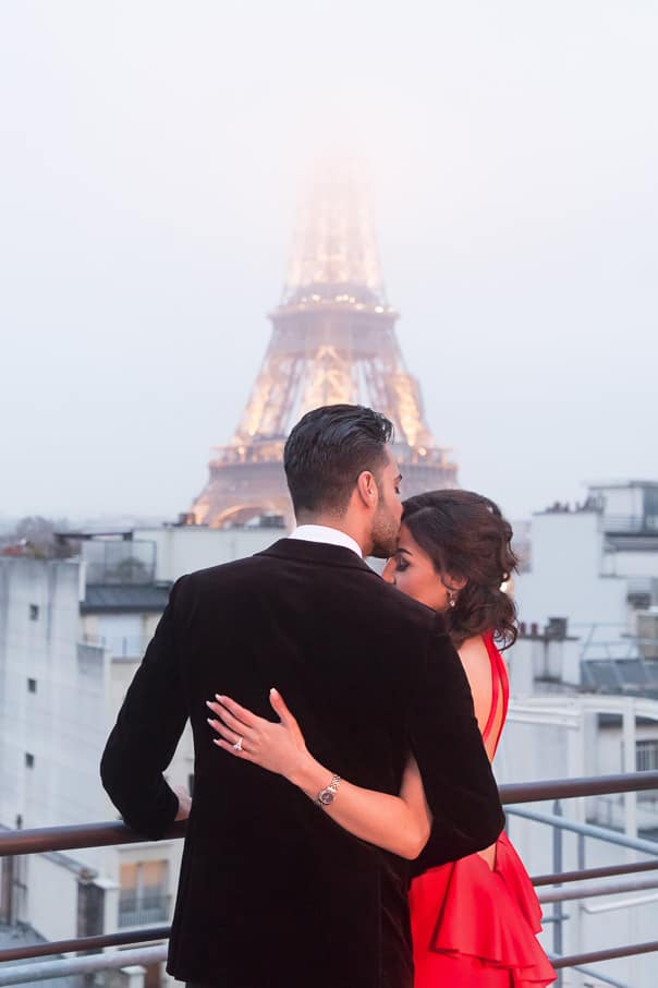 Shangri-La Luxury Paris proposal on an exclusive rooftop with ha