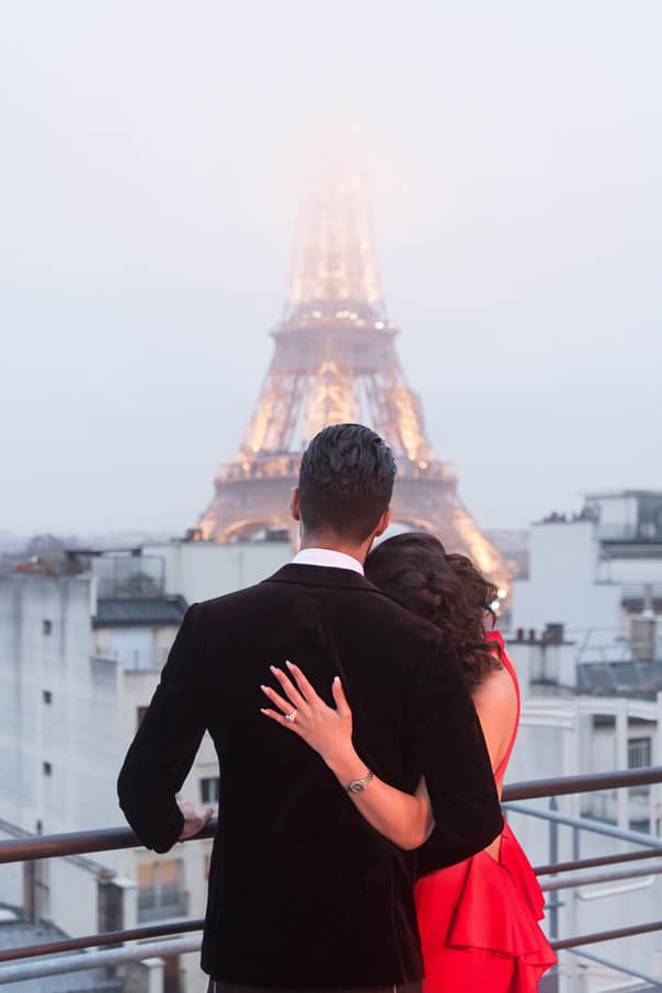 Shangri-La Luxury Paris proposal on an exclusive rooftop with ha