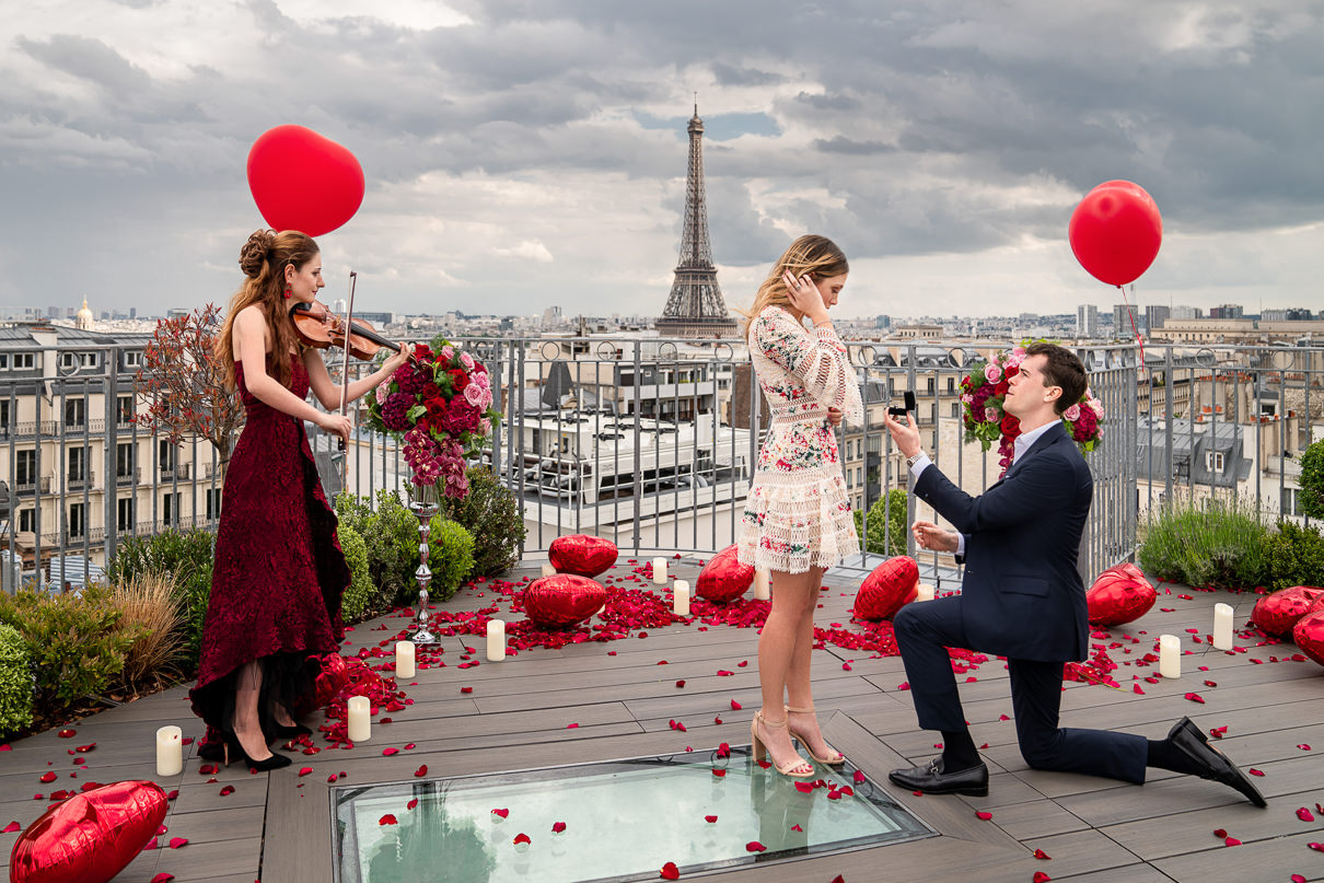 Eiffel Tower Rooftop Proposal in Paris how to propose to a girl like a rockstar