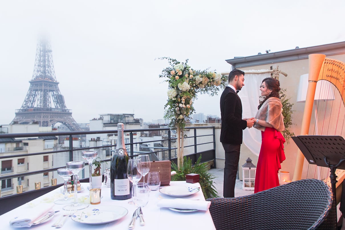 Shangri-La Luxury Paris proposal on an exclusive rooftop