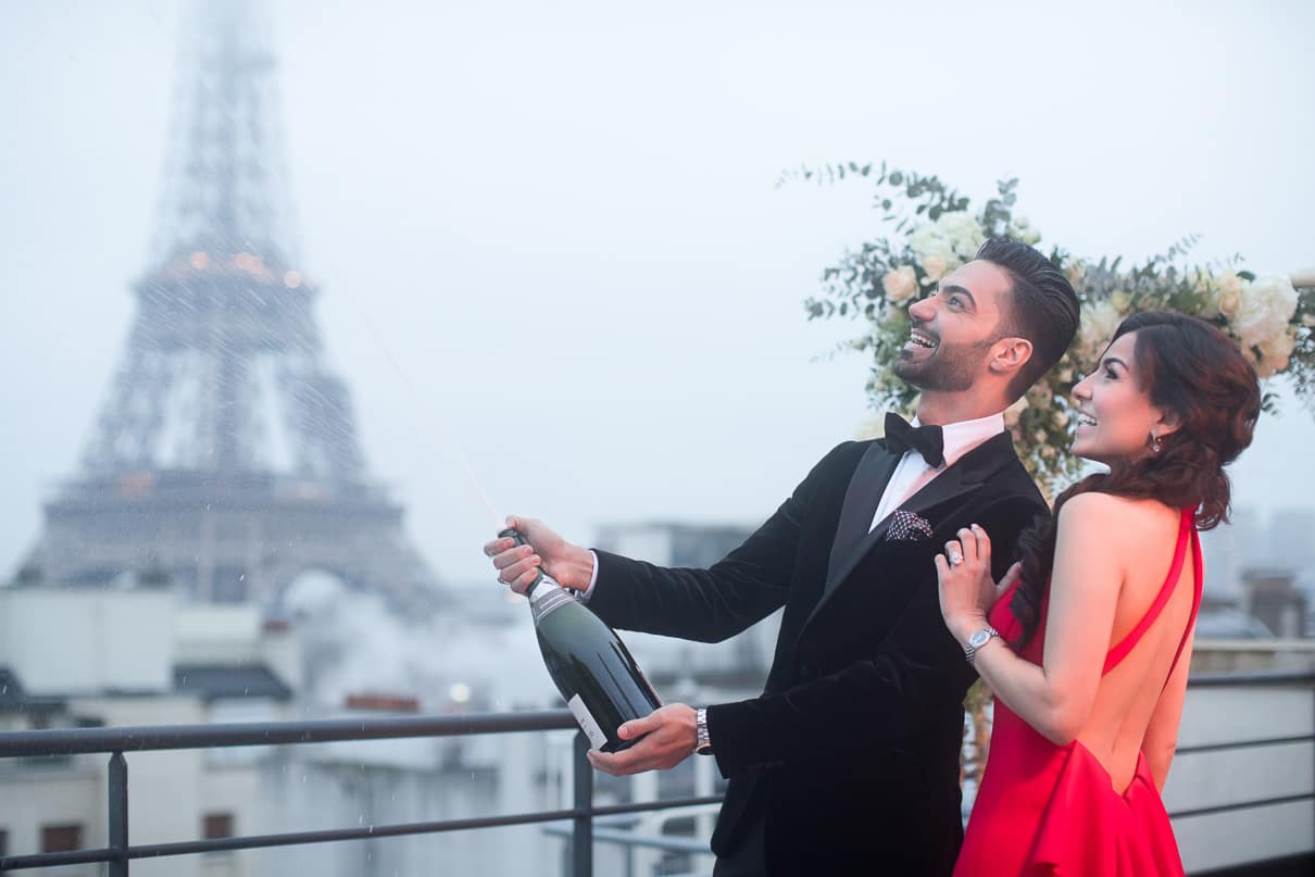 Shangri-La Luxury Paris proposal on an exclusive rooftop with ha