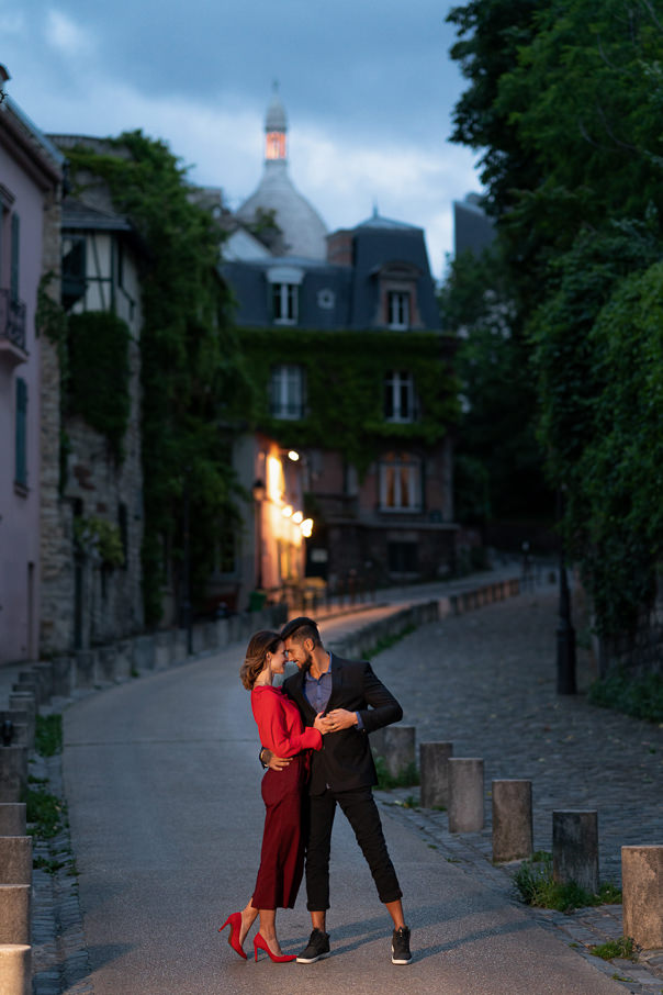 Paris engagement photos at Montmartre at night